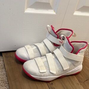 Kids Nike LeBron High-Top Sneakers with Pink Accents